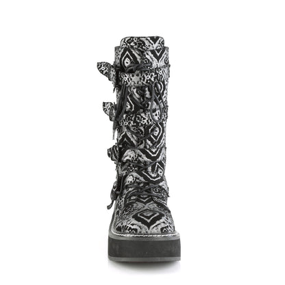 Demonia Cult Sale - "Emily-322" Boots - Black-Silver Faux Nubuck Leather
