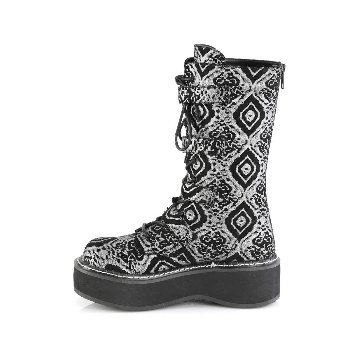 Demonia Cult Sale - "Emily-322" Boots - Black-Silver Faux Nubuck Leather
