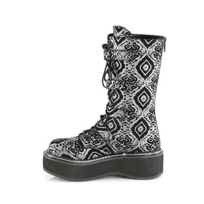 Demonia Cult Sale - "Emily-322" Boots - Black-Silver Faux Nubuck Leather