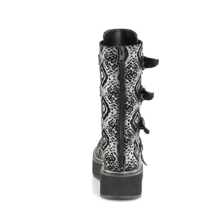 Demonia Cult Sale - "Emily-322" Boots - Black-Silver Faux Nubuck Leather