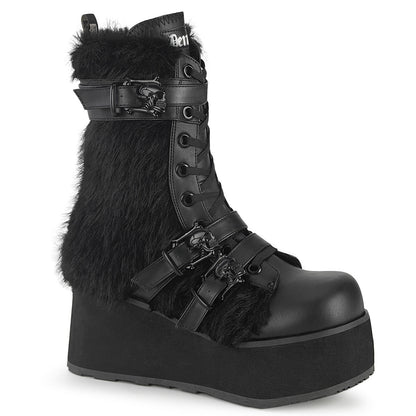 Demonia Cult Essential - "Trashville-218" Boots - Black Vegan Leather-Faux Fur