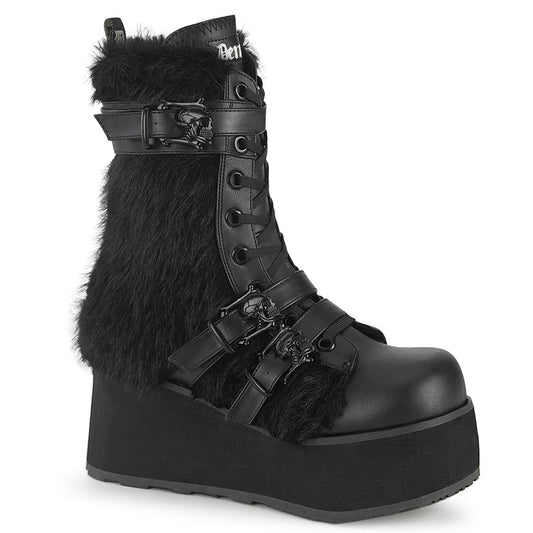Demonia Cult Essential - "Trashville-218" Boots - Black Vegan Leather-Faux Fur