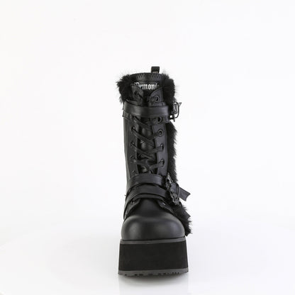 Demonia Cult Essential - "Trashville-218" Boots - Black Vegan Leather-Faux Fur