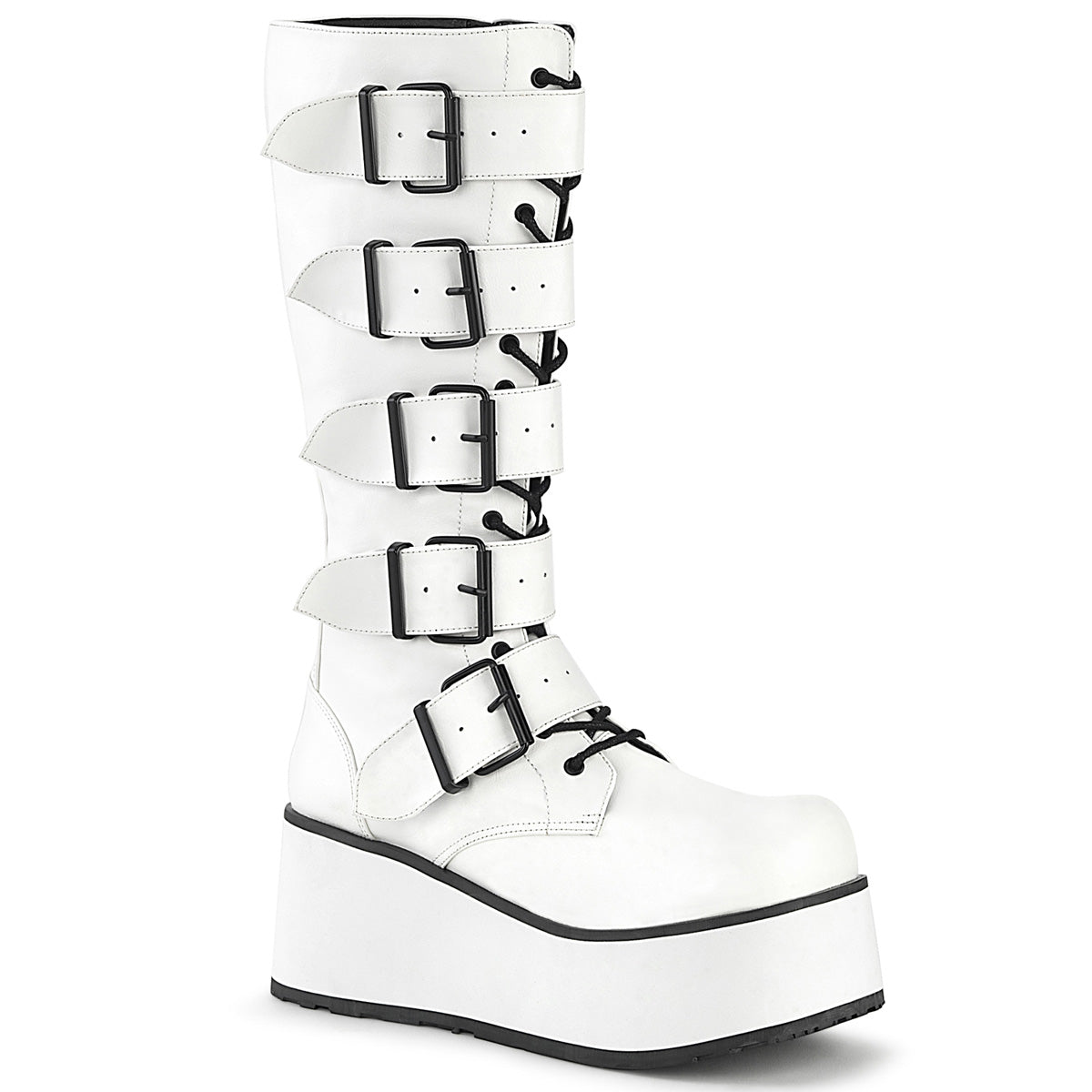 Demonia Cult Trusted - "Trashville-518" Boots - White Vegan Leather
