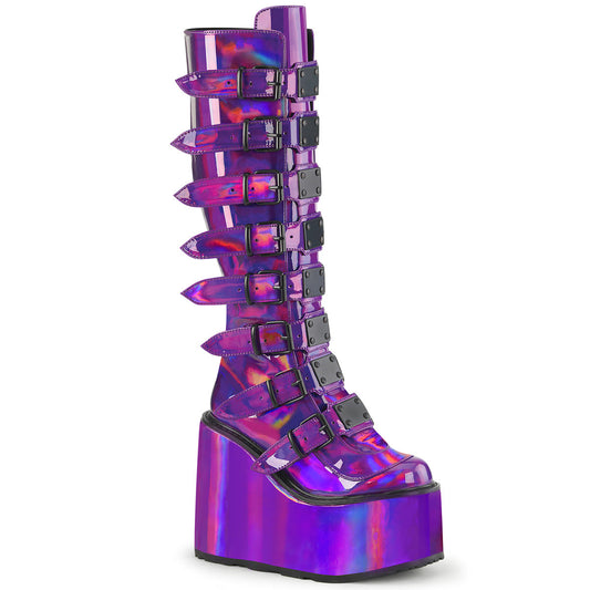 Demonia Cult Sale - "Swing-815" Boots - Purple Holographic Patent