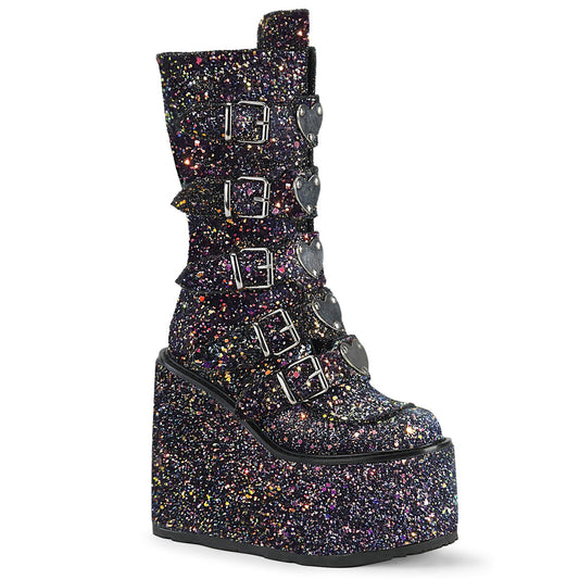 Demonia Cult Top Pick - "Swing-230G" Boots - Black Multi Glitter