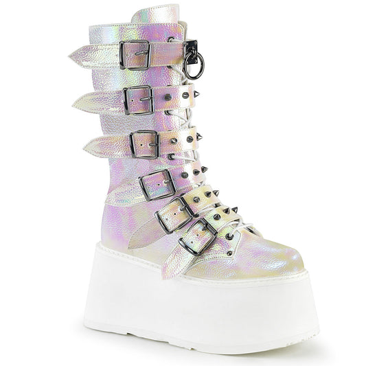 Demonia Cult Signature - "Damned-225" Boots - Pearl Iridescent Vegan Leather