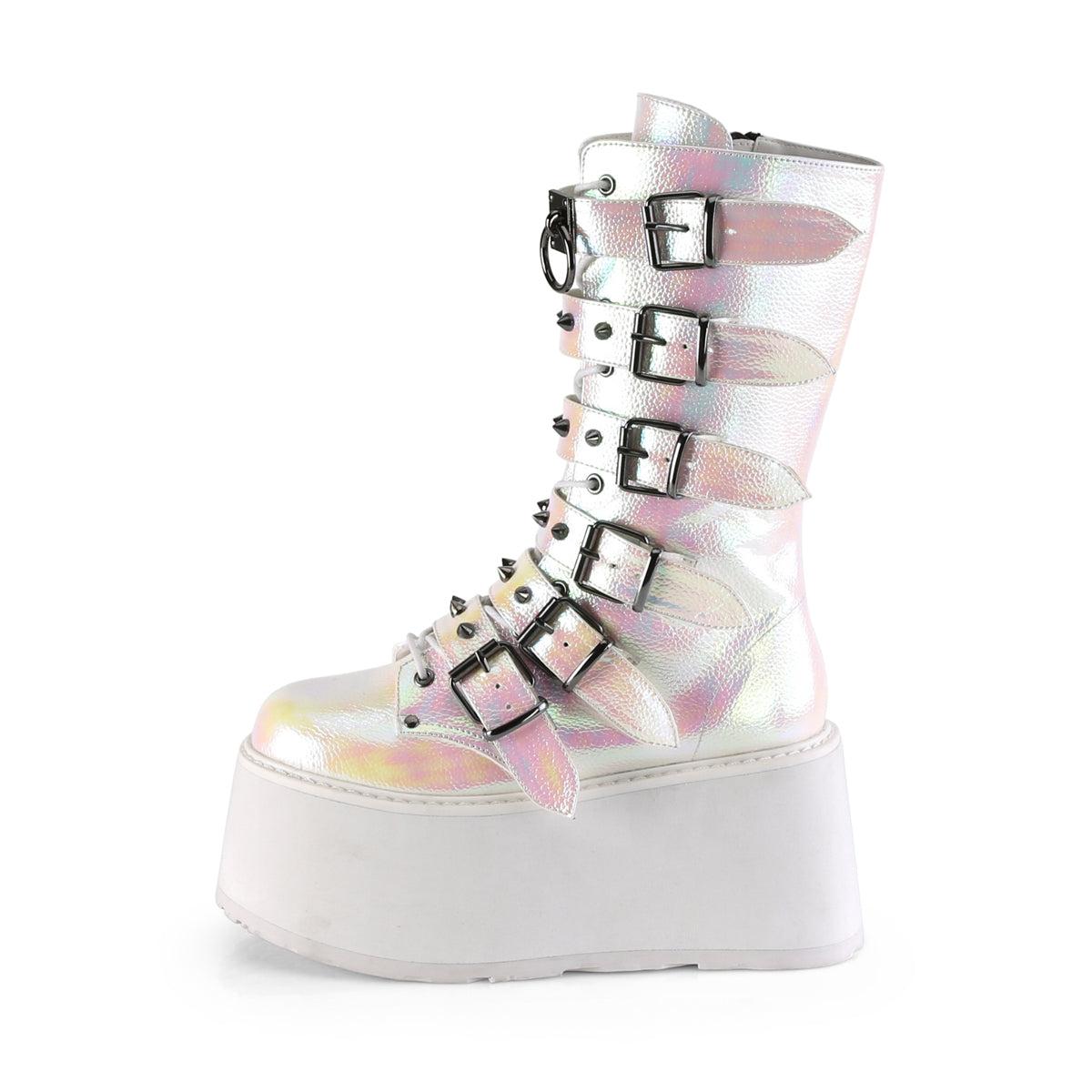 Demonia Cult Signature - "Damned-225" Boots - Pearl Iridescent Vegan Leather