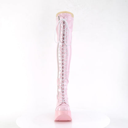 Demonia Cult Best Seller - "Dynamite-300" Boots - Baby Pink Stretch Holo