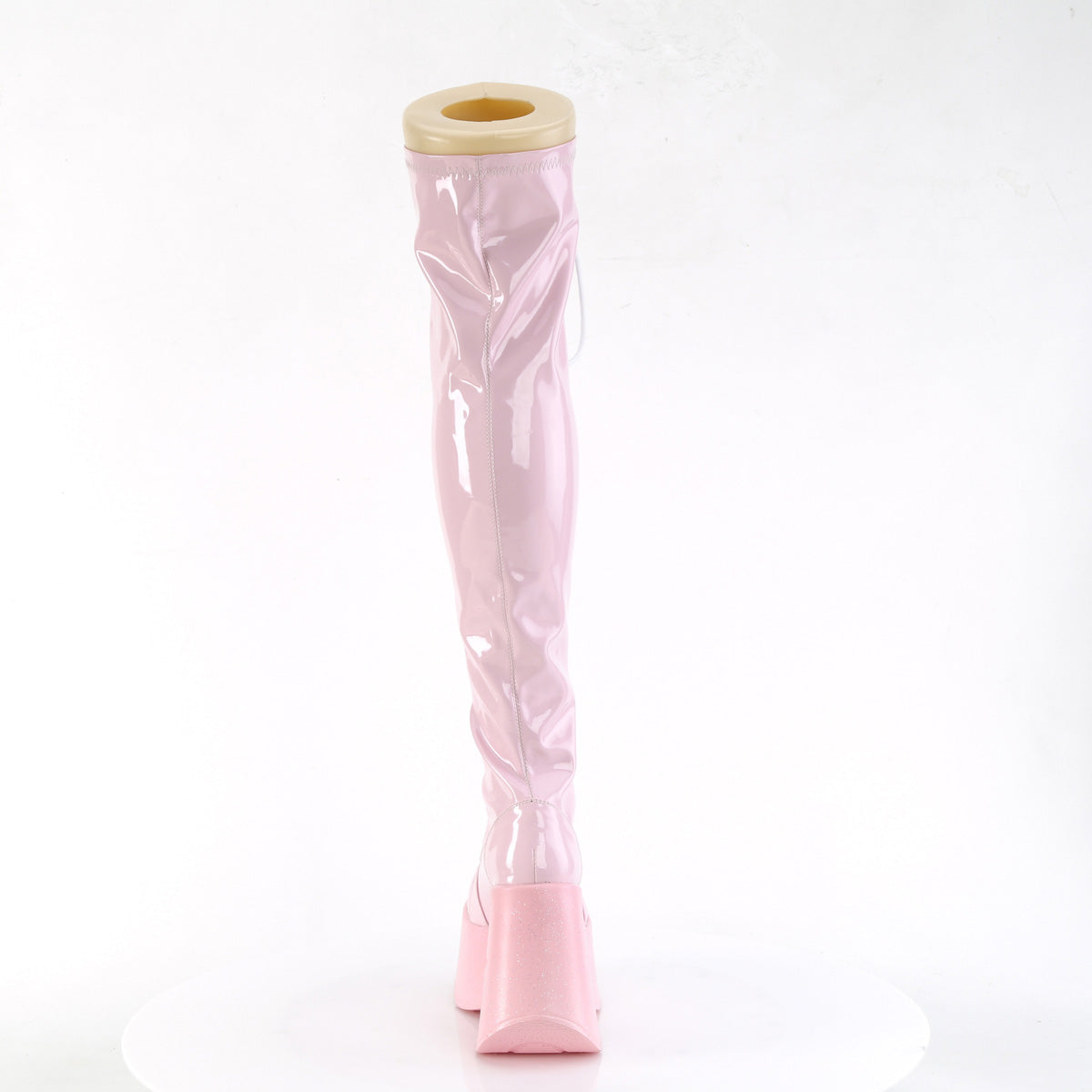 Demonia Cult Best Seller - "Dynamite-300" Boots - Baby Pink Stretch Holo