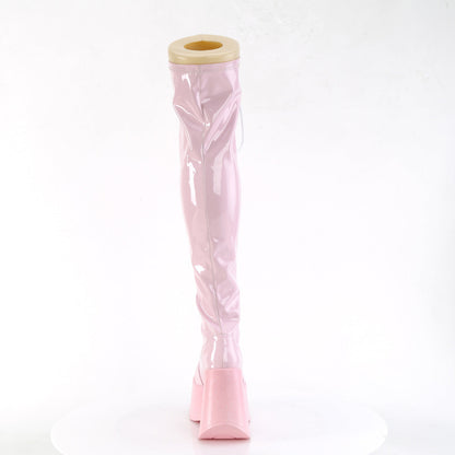 Demonia Cult Best Seller - "Dynamite-300" Boots - Baby Pink Stretch Holo