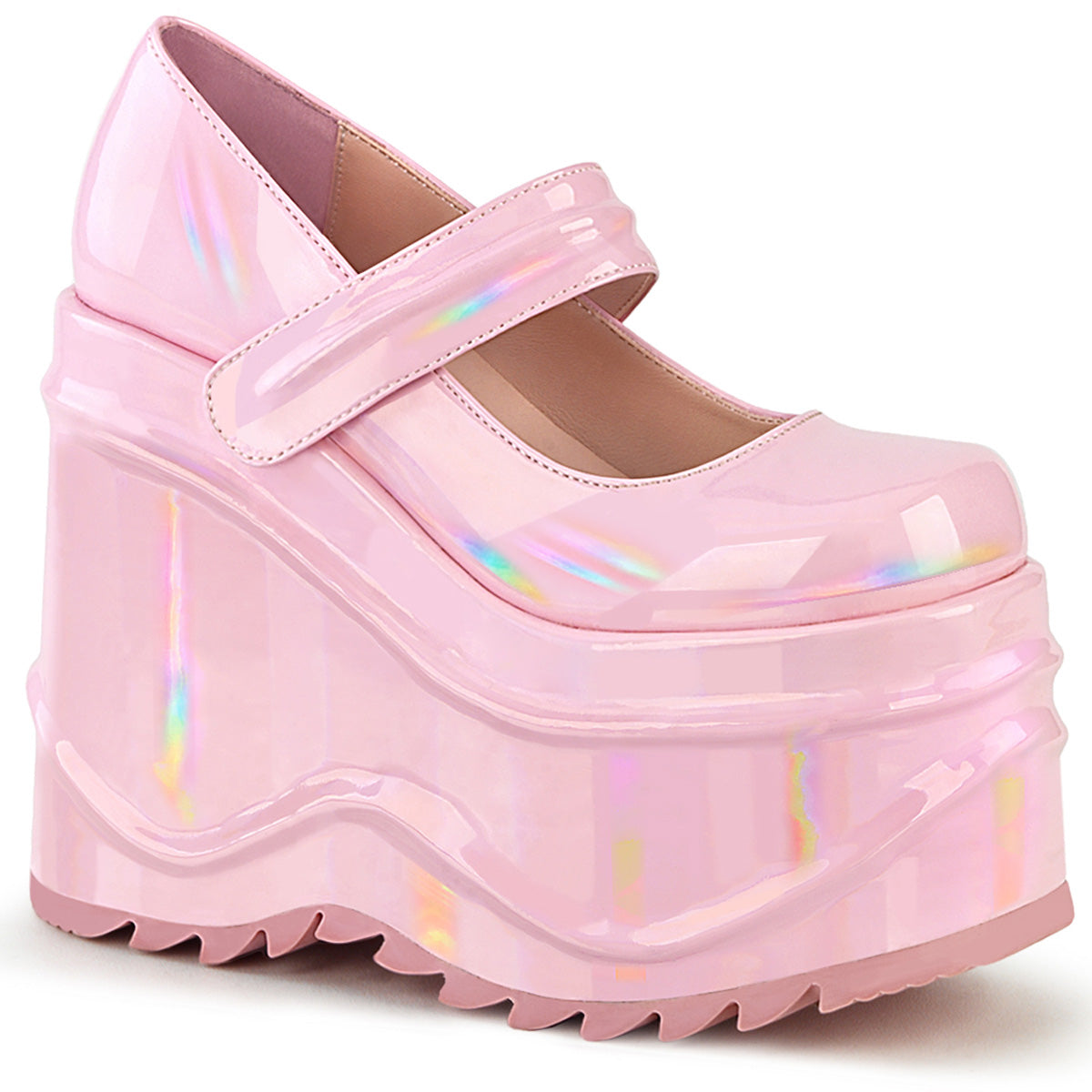 Demonia Cult Sale - "Wave-32" Platforms - Baby Pink Hologram