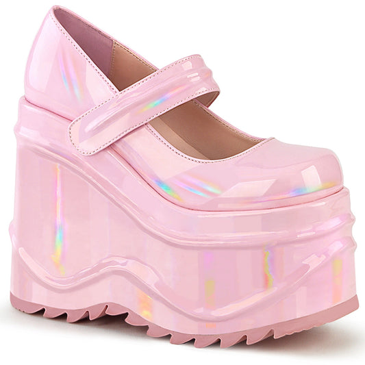 Demonia Cult Sale - "Wave-32" Platforms - Baby Pink Hologram