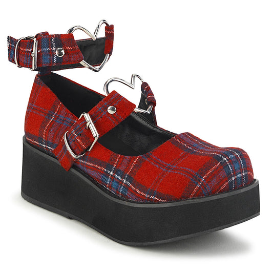 Demonia Cult Latest - "Sprite-02" Platforms - Red Plaid Fabric