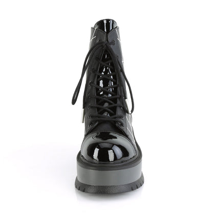 Demonia Cult Best Price - "Slacker-88" Boots - Black Vegan Leather- Patent
