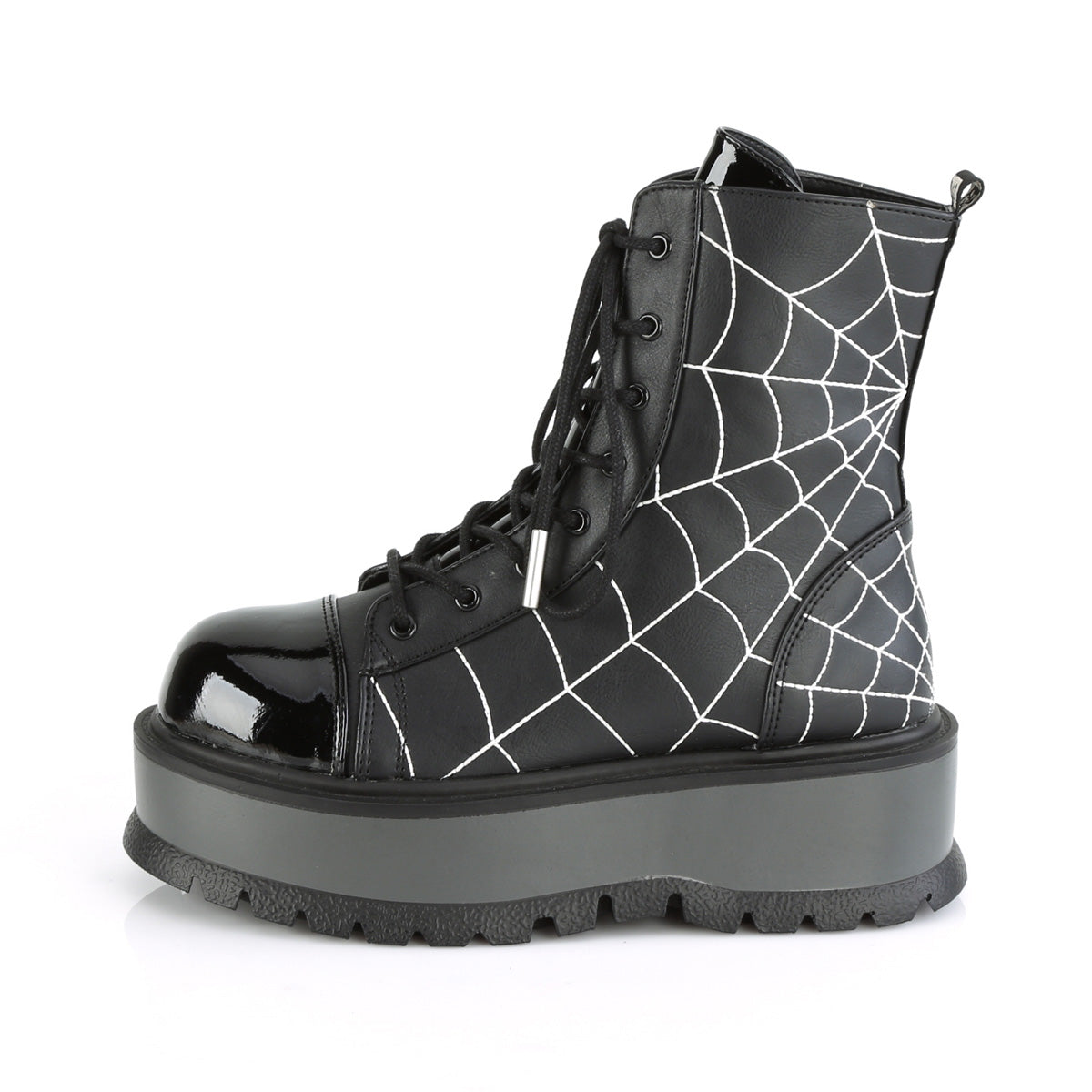 Demonia Cult Best Price - "Slacker-88" Boots - Black Vegan Leather- Patent