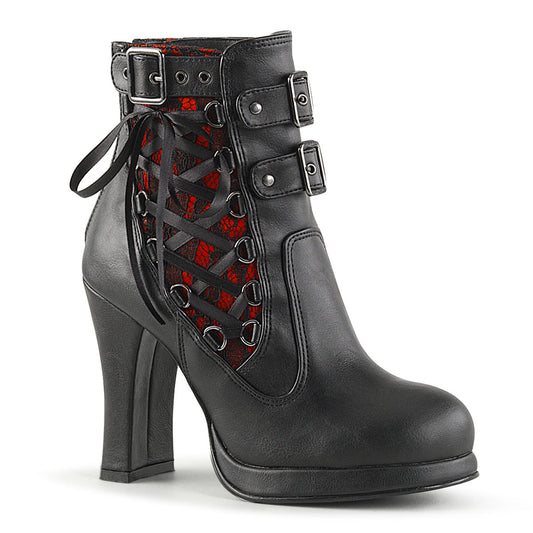 Demonia Cult Special Offer - "Crypto-51" Boots - Black-Red Lace Vegan Leather