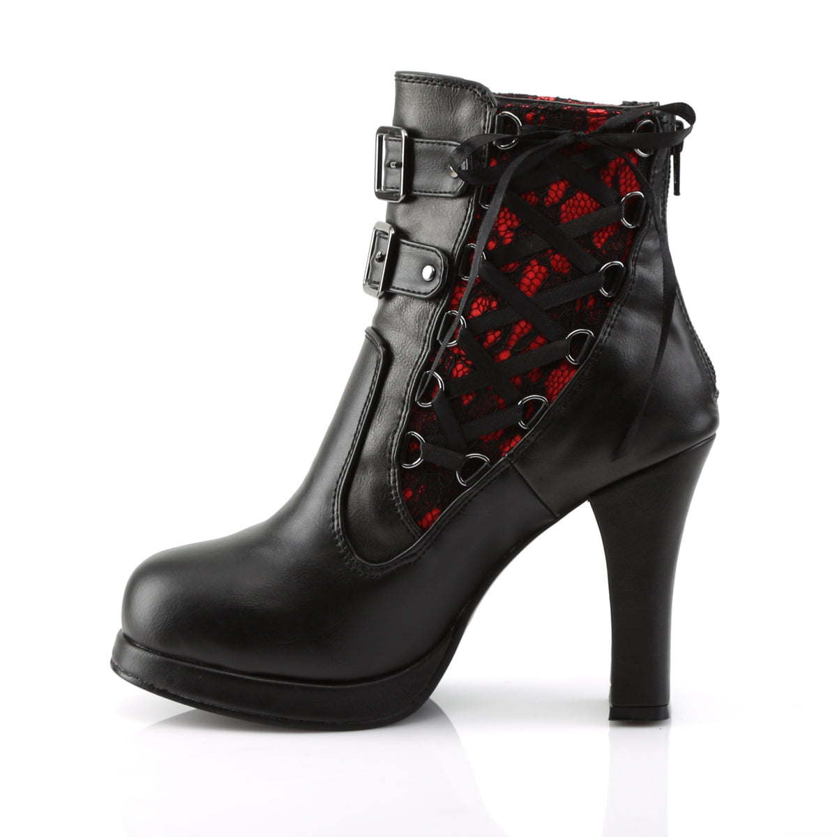 Demonia Cult Special Offer - "Crypto-51" Boots - Black-Red Lace Vegan Leather