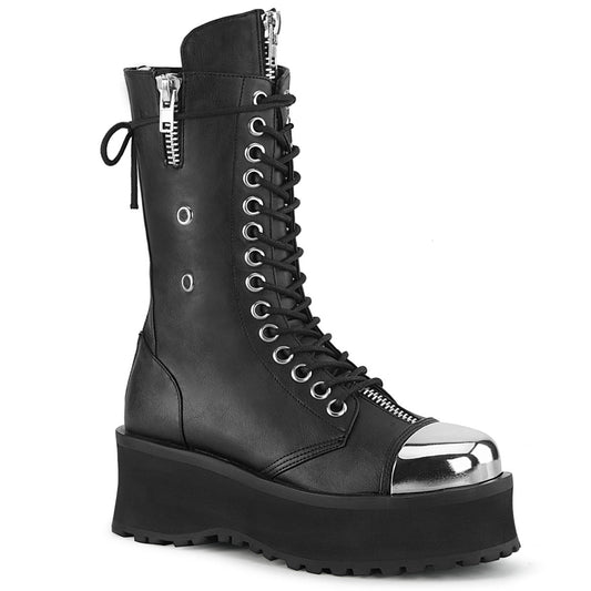 Demonia Cult Trusted - "Gravedigger-14" Platforms - Black Vegan Leather