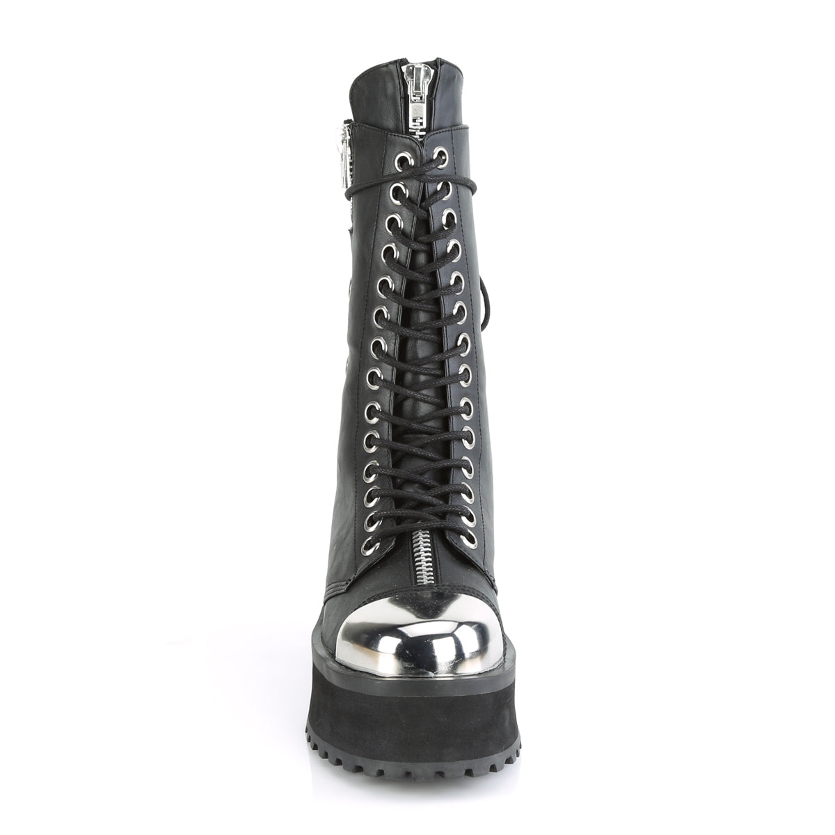 Demonia Cult Trusted - "Gravedigger-14" Platforms - Black Vegan Leather
