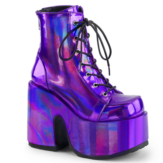 Demonia Cult Quality - "Camel-203" Boots - Purple Hologram Vegan Leather