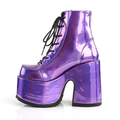 Demonia Cult Quality - "Camel-203" Boots - Purple Hologram Vegan Leather