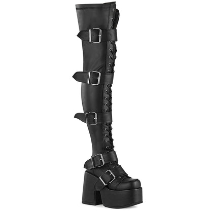 Demonia Cult Sale - "Camel-305" Boots - Black Stretch Vegan Leather