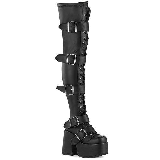 Demonia Cult Sale - "Camel-305" Boots - Black Stretch Vegan Leather