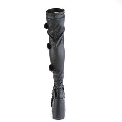 Demonia Cult Sale - "Camel-305" Boots - Black Stretch Vegan Leather