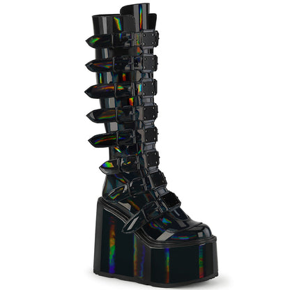 Demonia Cult New - "Swing-815" Boots - Black Holographic Patent