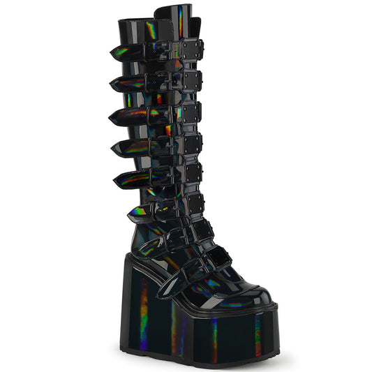 Demonia Cult New - "Swing-815" Boots - Black Holographic Patent