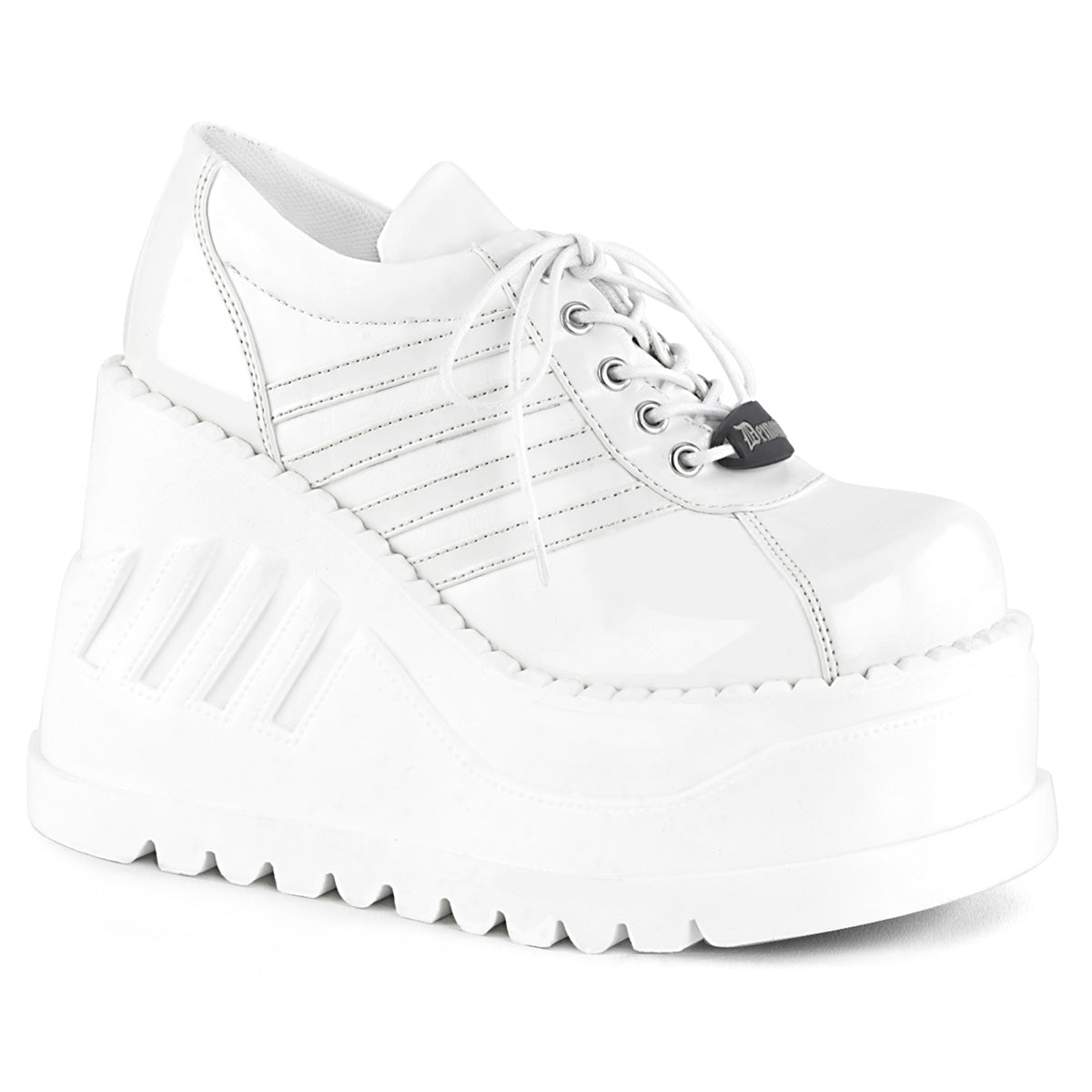 Demonia Cult Sale - "Stomp-08" Shoes - White Patent-Vegan Leather