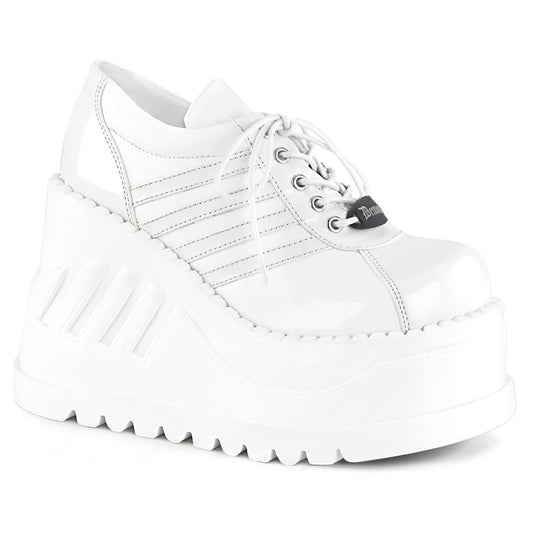 Demonia Cult Sale - "Stomp-08" Shoes - White Patent-Vegan Leather