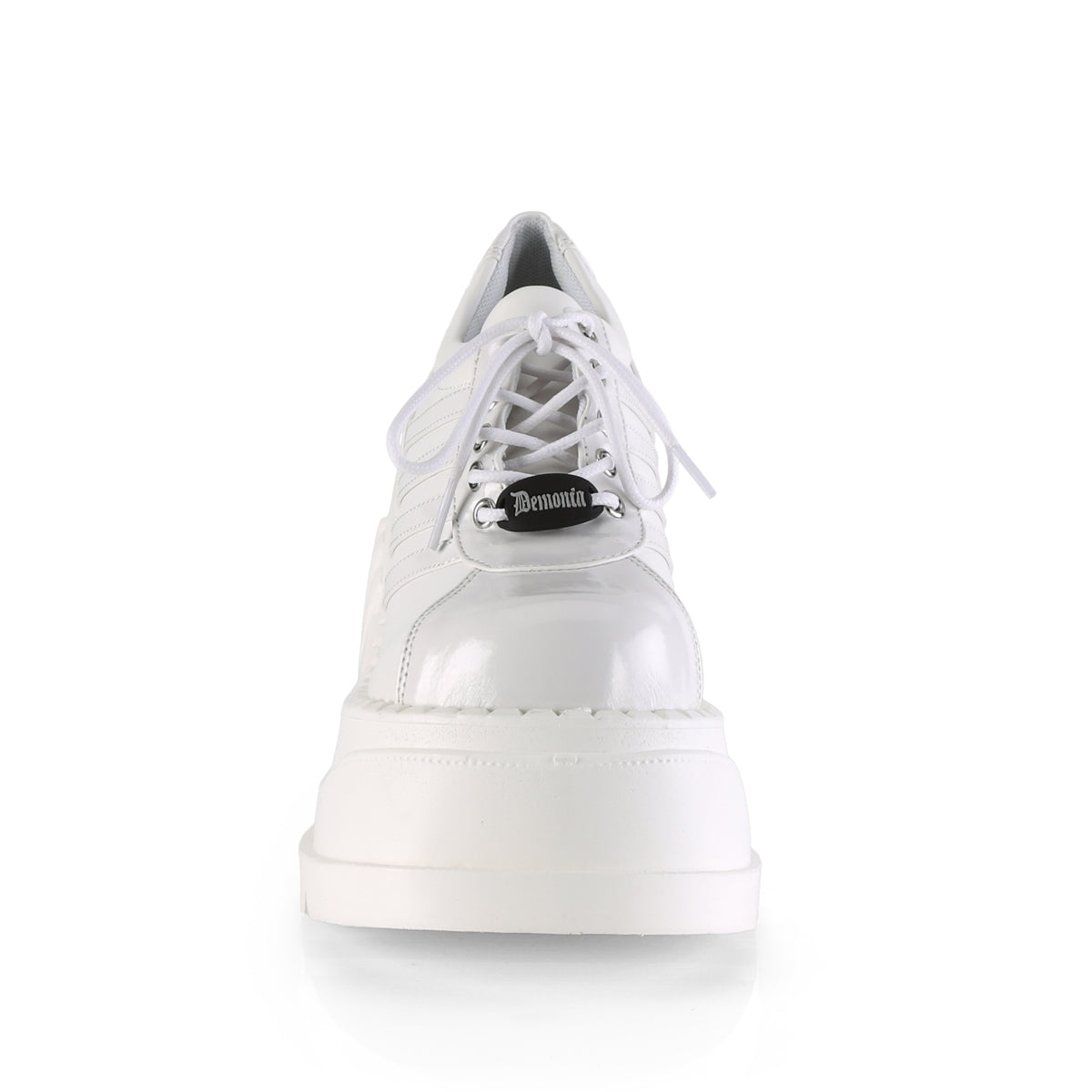 Demonia Cult Sale - "Stomp-08" Shoes - White Patent-Vegan Leather