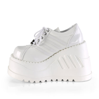 Demonia Cult Sale - "Stomp-08" Shoes - White Patent-Vegan Leather