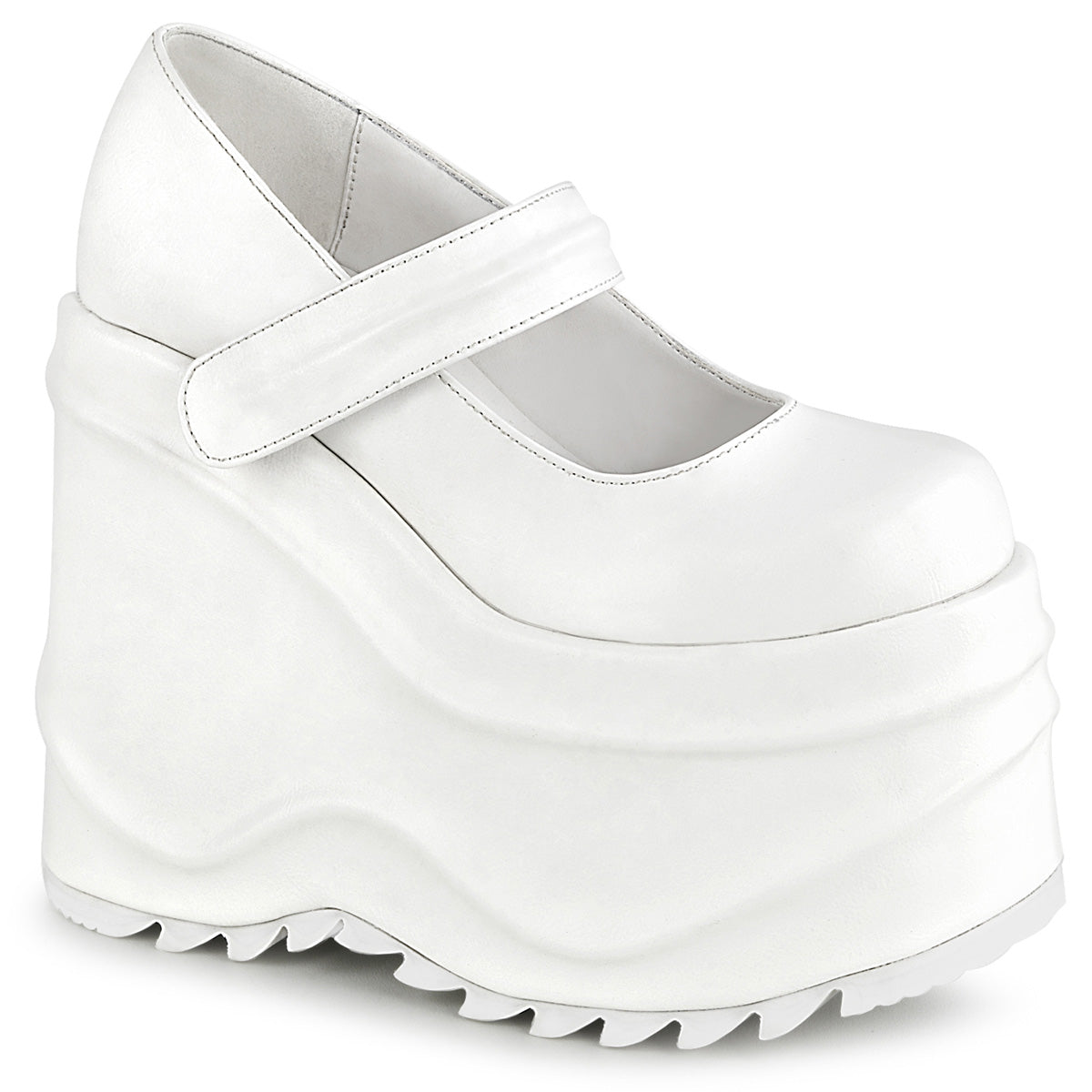 Demonia Cult Popular - "Wave-32" Platforms - White Vegan Leather