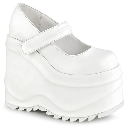 Demonia Cult Popular - "Wave-32" Platforms - White Vegan Leather