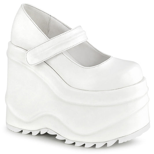 Demonia Cult Popular - "Wave-32" Platforms - White Vegan Leather