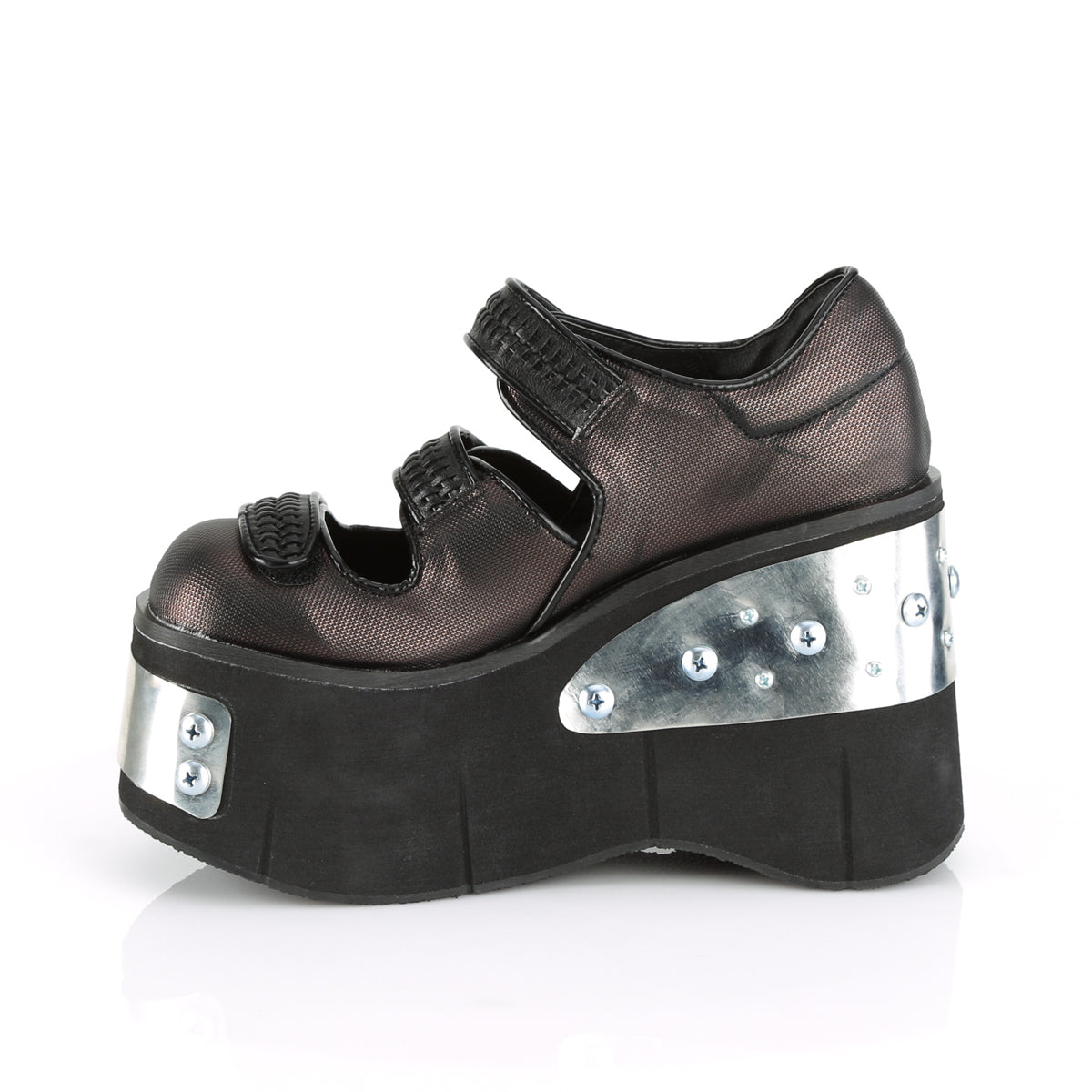 Demonia Cult Recommended - "Kera-13" Platforms - Black-Pewter Vegan Leather