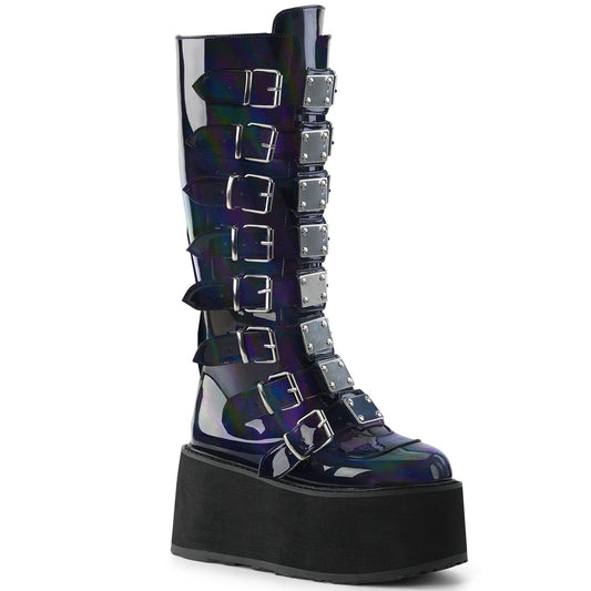 Demonia Cult Classic - "Damned-318" Boots - Black Hologram Vegan Leather