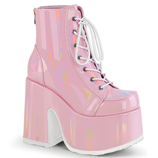 Demonia Cult Everyday - "Camel-203" Boots - Baby Pink Hologram