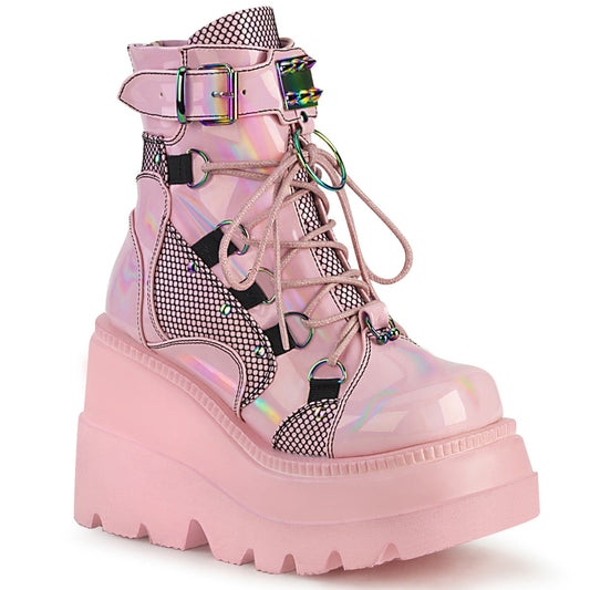 Demonia Cult Featured - "Shaker-60" Boots - Baby Pink Hologram