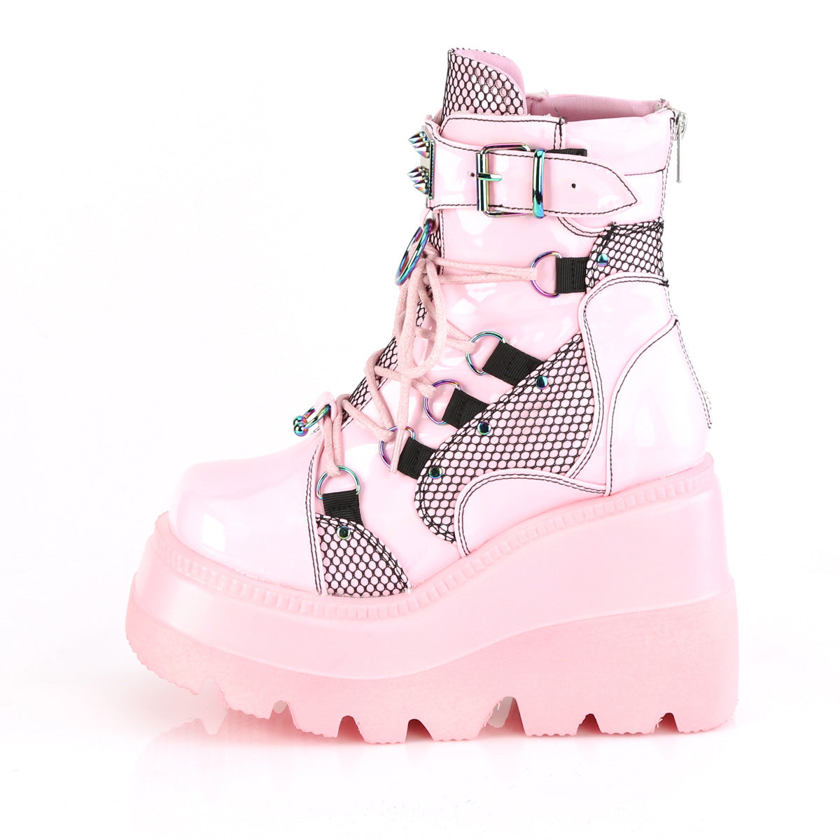 Demonia Cult Featured - "Shaker-60" Boots - Baby Pink Hologram
