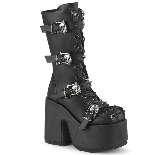 Demonia Cult Premium - "Camel-115" Boots - Black Vegan Leather