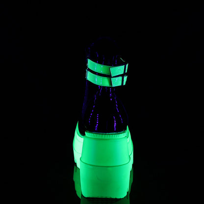 Demonia Cult Smart Buy - "Shaker-52" Boots - Black Patent-UV Neon Green