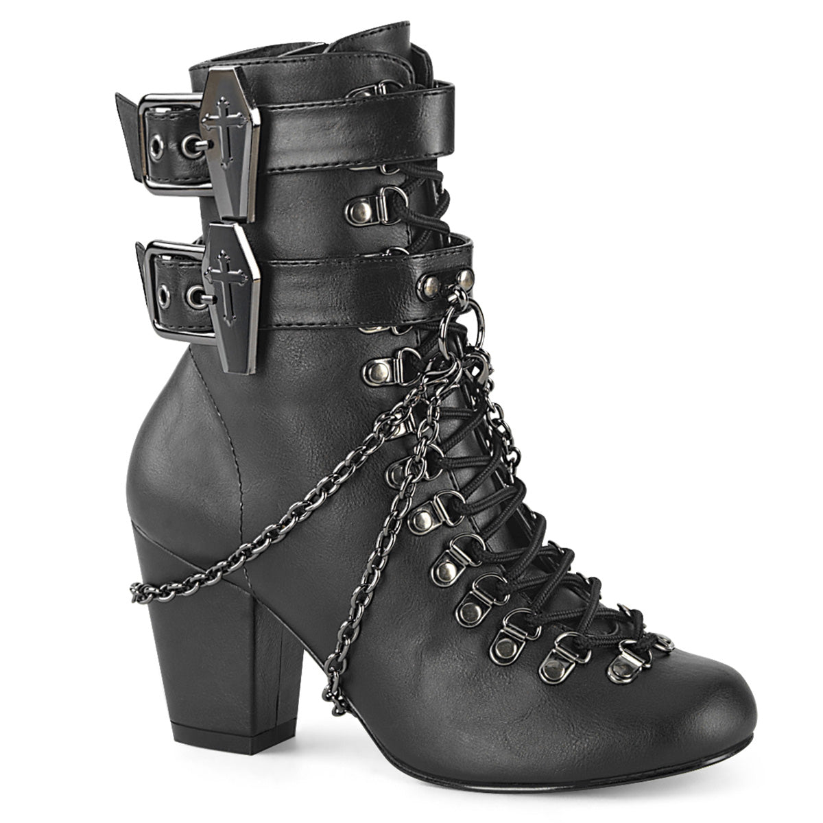 Demonia Cult Featured - "Vivika-128" Boots - Black Vegan Leather