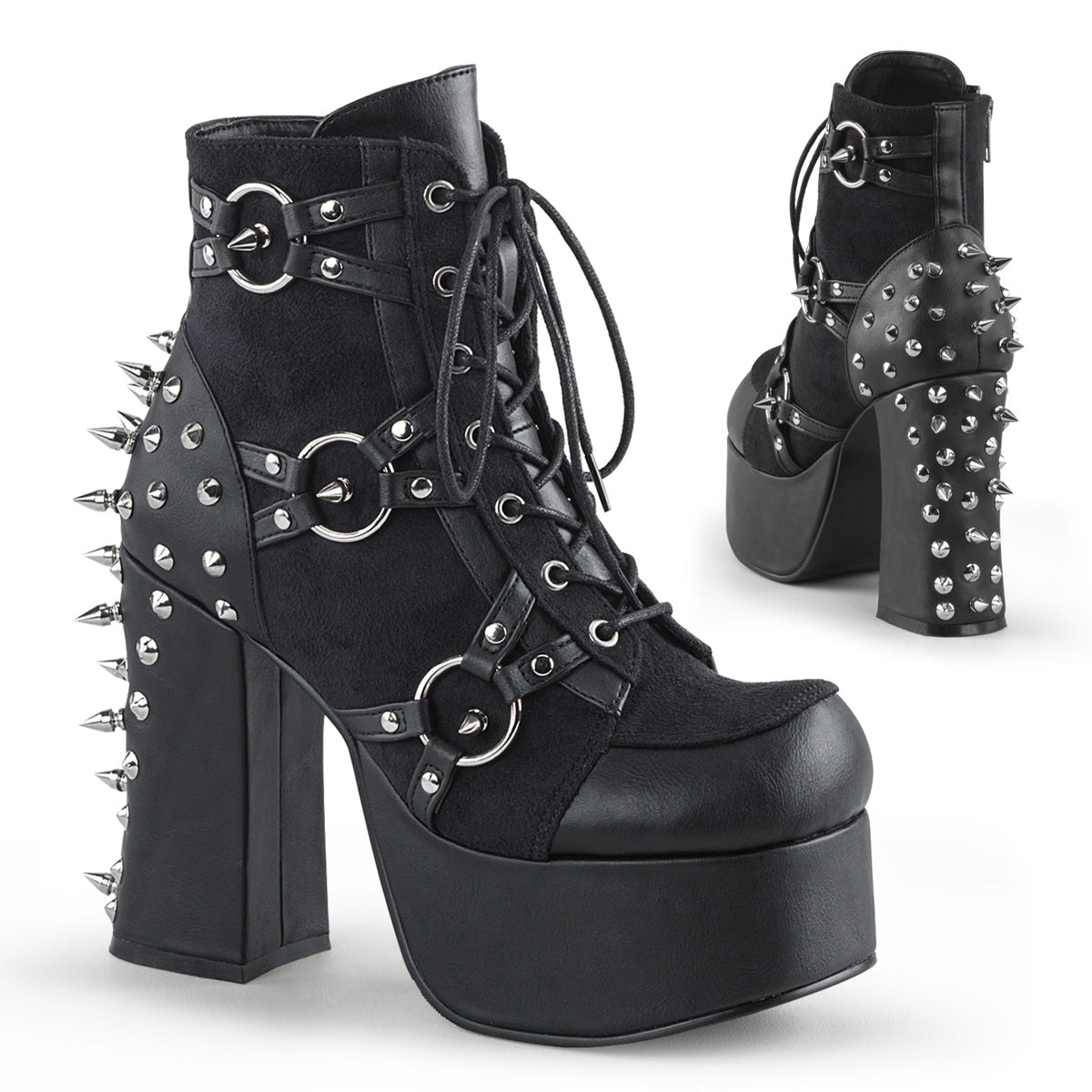 Demonia Cult Customer Favorite - "Charade-100" Boots - Black Vegan Leather-Suede